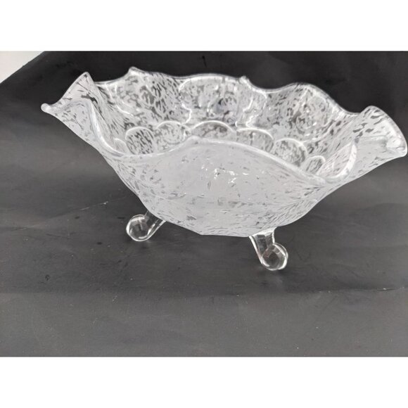 Vintage crimped ruffle bowl clear frosted elegant glass 9: - Picture 4 of 10